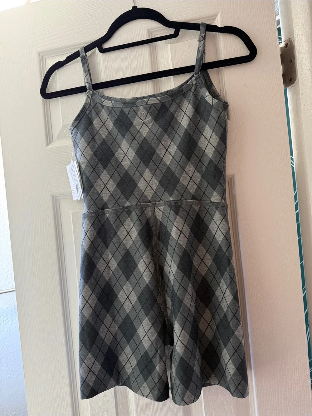 NWT Beyond Yoga Gray Argyle Biker Romper